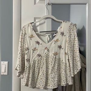 Hollister Flowy Floral Top - Half Cut out Back with tie neck